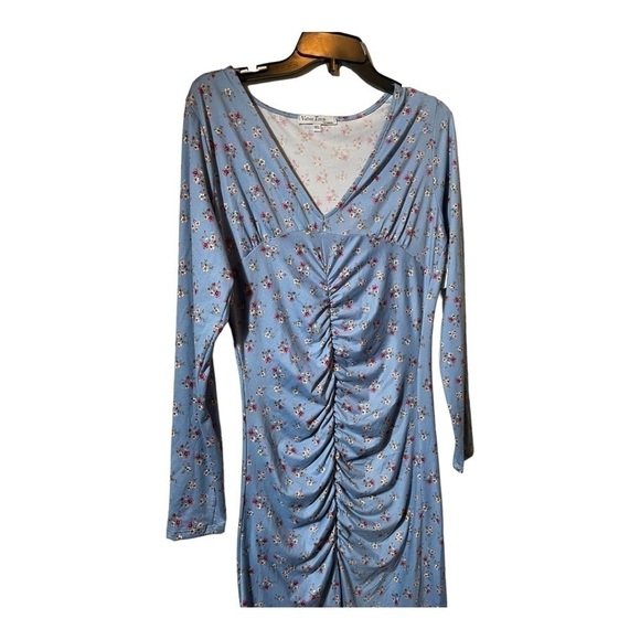 𝅺velvet Torch Womens Blue Floral Long Sleeve Bodycon Maxi Dress - Picture 4 of 10